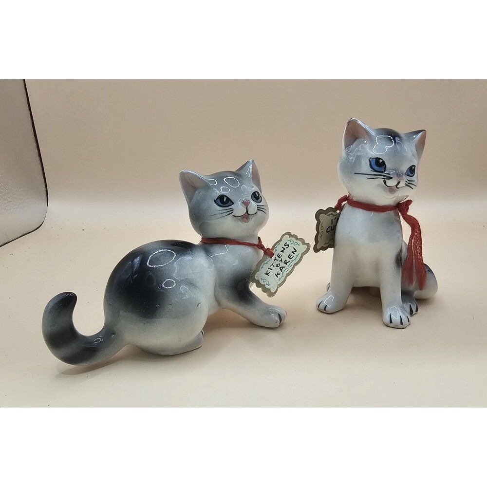 VTG 50s 60s CATS Salt Pepper Shakers Ceramic Made In Japan Hand Painted 3" Long